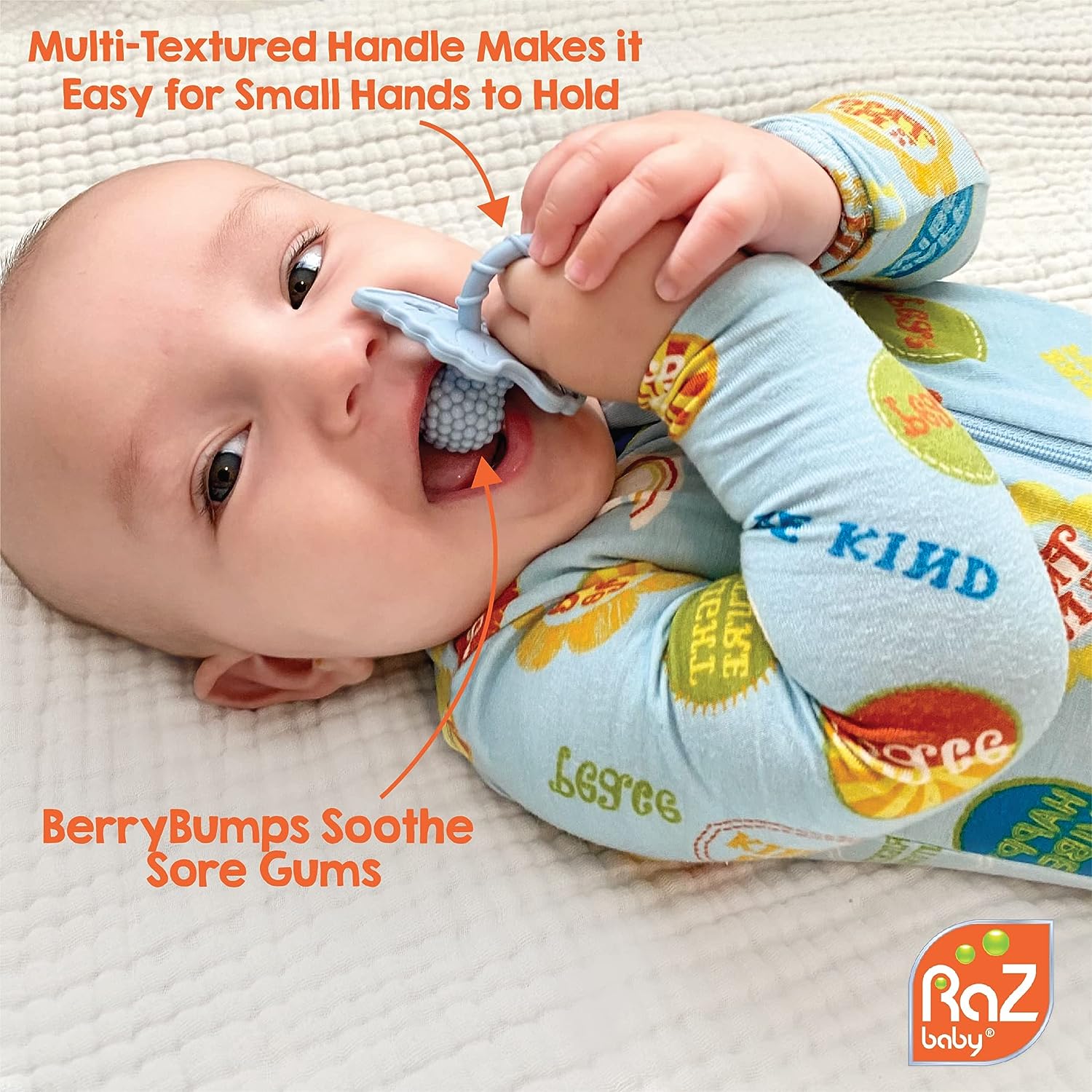 RaZbaby RaZberry Silicone Baby Teether Toy - Berrybumps Soothe Babies Sore Gums - Infant Teething Toy - Hands Free Design - BPA Free - Easy-to-Hold Design - Teething Relief Pacifier - Fruit Shape/Red - Image 2
